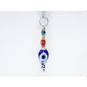 Resim Lacivert, Ay Yıldız Türk Bayraklı El Yapımı Cam Nazar Boncuklu An 