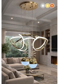 Resim Modern Lüks Salon Model Dron Ledlı 3 Renk Gold Sarkıt Avıze Altın - Gold 