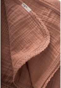 Resim Cigit Dantel İşlemeli Tekkat Müslin Battaniye 100x100 Cm +/- 3 Cm Açık Kahverengi Kahverengi 