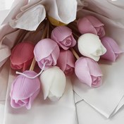 Resim Aromaterapi Mumları ve DIY El Sanatları için Lale Şekilli Silikon Kalıp - Pembe ve Beyaz Çiçekli Tasarım, Ev Dekorasyonu ve Yaratıcı Projeler için Mükemmel, DIY Mum Yapımı | Çiçekli Silikon Kalıp | Dayanıklı Kalıp 