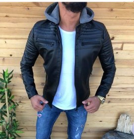 Resim Oliggopol Erkek Slim Fit İç Cepli Kapşonlu Deri Mont Ceket Siyah 