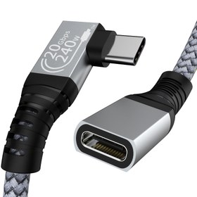 Resim 90° USB-C Uzatma Kablosu 3.2 ile 240W Hızlı Şarj, Naylon Örgülü, 20Gbps Yüksek Hız Veri Aktarımı, MacBook, Dell XPS, Steam Deck ve Daha Fazlası için 4K Ekran Desteği 