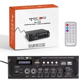 Resim Magicvoice MV-520 30WATT Usb/sd/uk Bluetooth 2 Giriş 220/12V Trafosuz Ses Mixer 