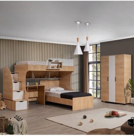 Resim Setay Ranza Aura Ranza Karyola Masa + 3 Kapılı Dolap Takımı - Ceviz Beyaz 