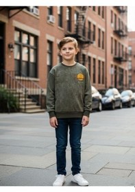 Resim Zekids Erkek Çocuk Pamuklu Gezegen Baskılı Batik Sweatshirt-16332 YESIL 