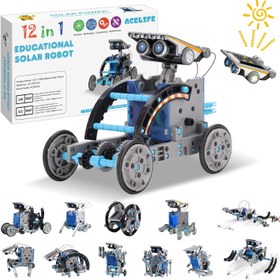 Resim Çocuklar İçin Güneş Enerjili Robot Oyuncak, 12'si 1 Arada STEM Kit, Kendin Yap İnşaat 