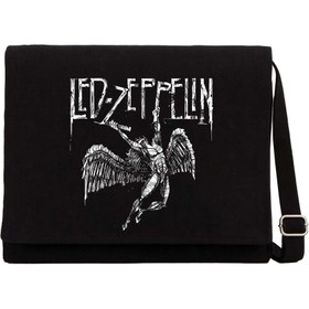 Resim Led Zeppelin Failing Angel Siyah Kanvas Postacı Çantası - Siyah 