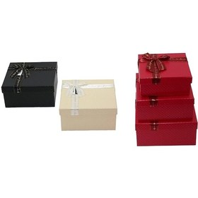 Resim 3pcs Kare Mat Mix Renkli - Kabartma Desen Karton Hediye Kutusu Kurdelalı 19-17-15cm 5365 