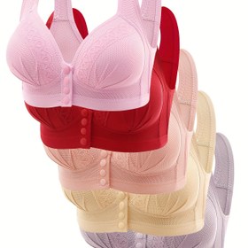 Resim 5'li EssElegance Rahat Push-Up Sütyenler - Ayarlanabilir Askılar, Tam Kapsama, Telsiz Destek, Nefes Alabilen Naylon Karışımı, Görünmez - Pembe, Kırmızı, Bej, Açık Mor Renklerde Mevcut 