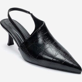 Resim Luvishoes Yarel Siyah Baskı Kadın Topuklu Ayakkabı 