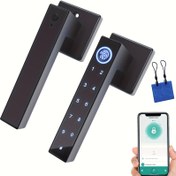 Resim Akıllı Parmak İzi Kapı Kilit Tutamağı, Uygulama/Şifre/Ic Kartı/Mekanik Anahtarsız Giriş Kapı Kilidi Ev Ofis, Apartman Yatak Odası için. Ev Geliştirme, Güvenlik İşleri ve Temizlik, Konut Güvenlik Sistemleri, Biyometrik 