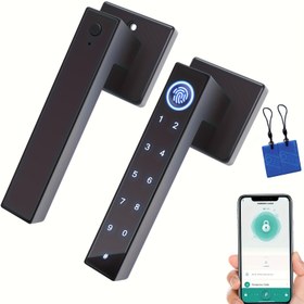 Resim Akıllı Parmak İzi Kapı Kilit Tutamağı, Uygulama/Şifre/Ic Kartı/Mekanik Anahtarsız Giriş Kapı Kilidi Ev Ofis, Apartman Yatak Odası için. Ev Geliştirme, Güvenlik İşleri ve Temizlik, Konut Güvenlik Sistemleri, Biyometrik 