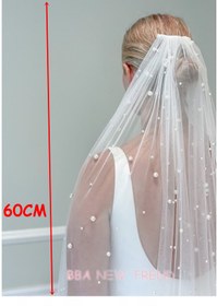 Resim bbays new trend 60X150 Gelin Duvağı,60CM Gelinlik Aksesuarı ,İncili Gelin Duvak,İnci Duvak,Gelin Boncuklu Duvak 