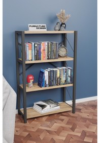 Resim Metal Kitaplık 4 Raflı Dekoratif Kitaplık Raf Atlantik Çam 