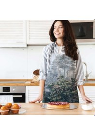 Resim Mavi Ağaç Tasarımlı Mutfak Önlüğü Keten Kumaş, Uluslararası Yıkama Ve Solmama Sertifikası Çok Renkli 