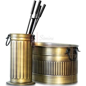 Resim Eskitme Oval Şömine Maşa Ve Odunluk Seti 