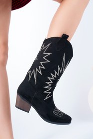 Resim PASSAGE SHOES 7020 Kadın Süet Nakışlı Western Kovboy Çizme 