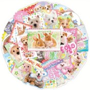 Resim 40 Adet Retro Sevimli Karikatür Hayvan Çıkartmaları - Kawaii Köpek, Kedi ve Tavşan Japonca Yazılı Pastel Renkler, Düzensiz Şekiller & Yarı Mat Yüzey DIY Günlük, Telefon Kılıfı, Laptop Dekoru için Scrapbook Stickerları, Renkli Tasarım, Yararlı Grafikler, Günlük Süsleme, Pürüzsüz Dokulu, Yaratıcı El Sanatları 