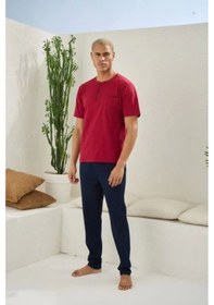Resim Moon Wear Erkek 2207 Erkek Battal Midi Yaka Pijama Takım Bordo 
