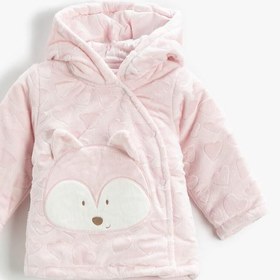Resim Erkek Bebek Peluş Mont Kapüşonlu Aplike Detaylı Pamuklu 