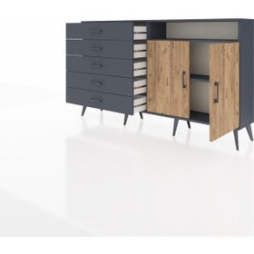 Resim Arges Konsol 2 Raflı 5 Çekmeceli 2 Kapaklı 176x30x99 Antrasit-çam/antrasit Atlas Çam/antrasıt - Antrasıt 
