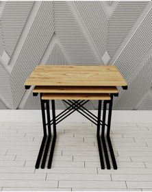 Resim 3 Lü Zigon Sehpa Metal Sehpa Atlantik Çam 1291 