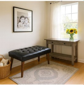 Resim Azra Mobilya Siyah Deri Kapitone Bank Bench Oturma Pufu Modern Salon Antre Puf Ayakkabılık Önü Koltuk 90 45 Siyah 