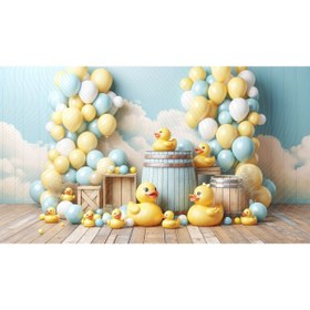 Resim Venspor Sevimli Ördek ve Balonlu Arkaplan 200x150cm - Bebek Fotoğrafçılığı için Fon Duvar Örtüsü 