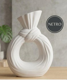 Resim Kravat Model Dekoratif Vazo Seramik Şık Vazo El Yapımı Özel Seri 27 Cm Beyaz 