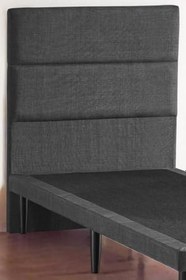 Resim Niron Yatak Slim Baza ve Başlık Takımı 100x200 Tek Kişilik Gri Kumaş Kaplı Metal Karyola ve Başlık Seti 