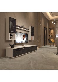 Resim Decoraktiv Eko 5da Mdf Std Tv Ünitesi Tv Sehpası Beyaz - Siyah Mermer 