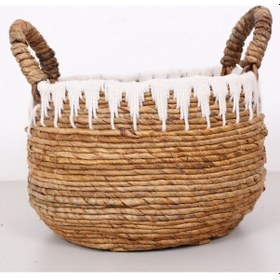 Resim Avanos Doğal Abaka El Yapımı Yuvarlak Kulplu Sepet 35x32x32 Cm Bej 