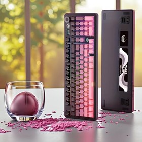 Resim Ajazz AK980 Kablosuz Hot-Swap TFT Ekranlı Mekanik Oyun Klavyesi 8.000 Mah Batarya Pembe - Gift Switch 