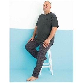 Resim Aydoğan Erkek Dinç Büyük Beden Koton Kısa Kol Antrasit Pijama Takım 0178 Antrasit 