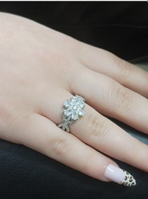 Resim Firuze Gümüş Lotus Çiçekli Beyaz Taşlı Gümüş Yüzük V 