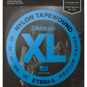 Resim D'Addario ETB92-5 XL Nylon Tapewound 5 Telli Bas Gitar Teli - Medium (50-135) 
