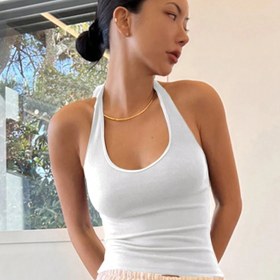 Resim OKde Kadınlar için Seksi Sırt Bağlı Halter Yaka Tank Top - Yazlık Kolsuz Esnek Kamisol, Düz Renk Günlük Şık Üstler, Çok Yönlü Moda, Dayanıklı Kumaş, Rahat Kalıp 