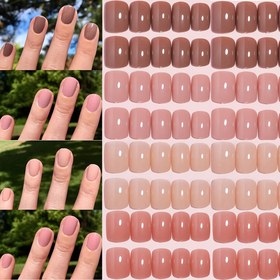 Resim 96 adet 4 Renk (Koyu Nude/Nude/Krem/İstakoz Pembesi) Kısa Kare Yapışkan Tırnaklar - Parlak Bitişli Akrilik Tam Kaplama Sahte Tırnaklar, Kolay Uygulama & Saklama Kutusu - Doğal Görünüm Kadınlar için Hediye, Sevimli Tırnaklar, Manikür Yedekleri 