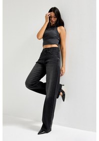 Resim Itsbasic Kadın Koyu Füme Renk 2s6-1 Loose Fit Orta Bel %100 Koton Denim Jean 