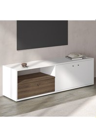 Resim Pao Kapaklı Minimal TV Sehpası – 136 cm, Beyaz/Antik Ceviz 