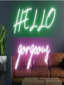 Resim Twins Led Hello Gorgeous Yazılı Neon Tabela Yeşil-pembe Model:model:20313366 