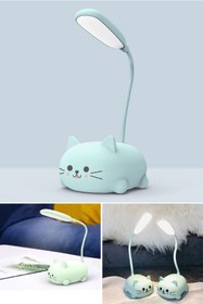 Resim TechnoSmart Usbli Kedi Figürlü Masa Lambası Hediyelik Gece Lambası Şarj Edilebilir Çocuklar Için 