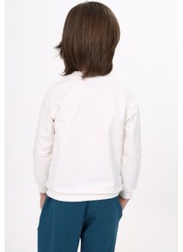 Resim Toontoy Kids Toontoy Erkek Çocuk Relax Fit Bisiklet Yaka Hafif Düşük Omuz Baskılı Sweatshirt - 2 İplik Ekru 