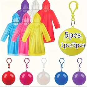 Resim 1/3/5'li Anahtarlıklı Acil Durum Su Geçirmez Yağmurluk - Kamp, Bisiklet ve Eğlence Parkları için Dayanıklı Tam Korumalı Hafif Plastik Yağmurluk, Canlı Karışık Renkler, Taşınabilir Saklama ve Anahtarlık Dahil, Temel Çok Fonksiyonlu Dış Mekan Ekipmanı 