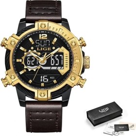 Resim Hanyang Siyah Altın Lıge Askeri Erkek Saatler Üst Marka Lüks Spor Izle Erkekler Su Geçirmez Dijital Alarmlı Saat Erkekler Için Çift Ekran Kuvars Saat + Kutu (Yurt Dışından) 
