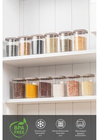 Resim 12'li Etiketli Ve Kilitlenebilir Hava Almaz Kapaklı Baharatlık Seti-baharatlık Saklama Kabı Bej 