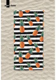 Resim Marte Home Ananas Stripe Baskılı Plaj Havlusu Siyah, Beyaz 