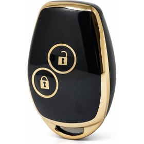 Resim Renault Clio 3 Kangoo Symbol Uyumlu Çapraz Tuş 2 Buton Nano Anahtar Kılıfı Siyah Gold 