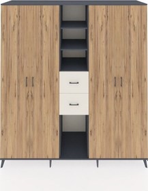 Resim Kronos Dolap 15 Raflı 2 Çekmeceli 4 Kapaklı 220x59x243 Antrasit-çam/aytaşı Atlas Çam/aytası 