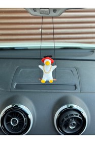 Resim 3dbaydesign Altın Zincirli Sallanan Şapkalı Ördek Yeni Trend Dikiz Ayna Süsü (beyaz Sarı Kırmızı) 